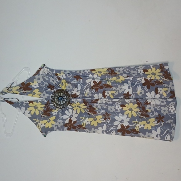Co-Me Como Blue Multicolor Floral Halter Neck Sleeveless Dress | Size: Large - Picture 1 of 6